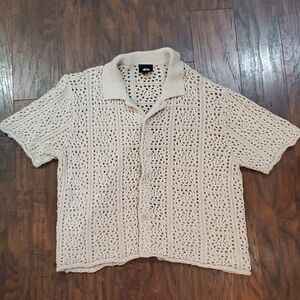 Stussy Beige Crochet Button Down Shirt